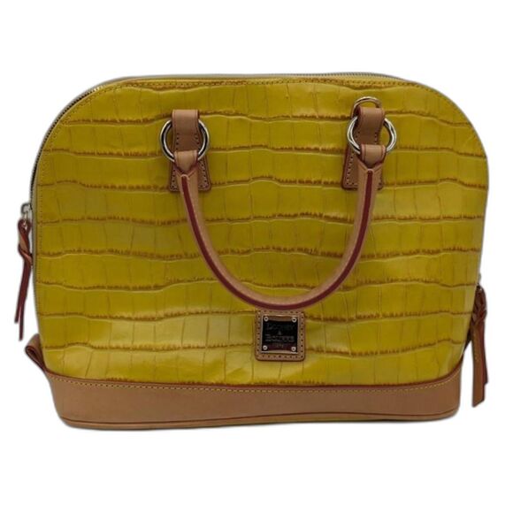 Dooney and Bourke Yellow Crocodile Leather Dome Handbag- Red Lining - Picture 5 of 7
